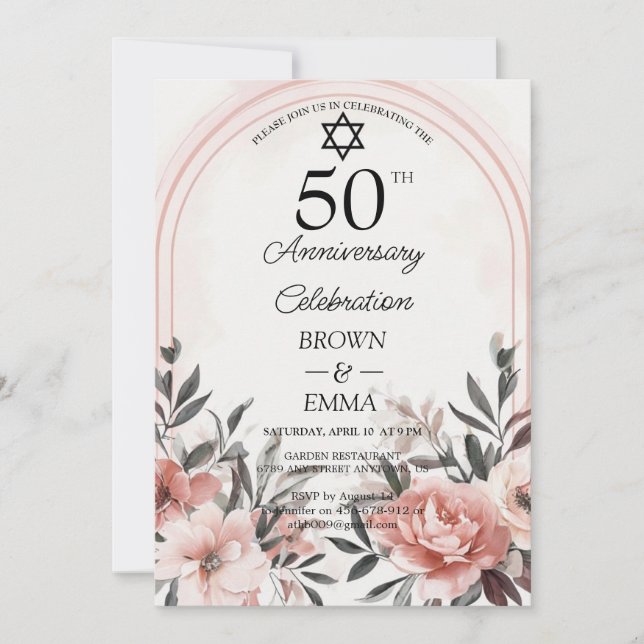 Elegant 50-års bröllopsjubileum Blommig Firande Inbjudningar (Framsida)