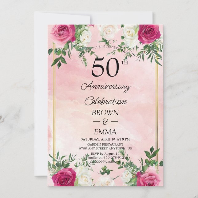 Elegant 50-års bröllopsjubileum Blommig Firande Inbjudningar (Framsida)