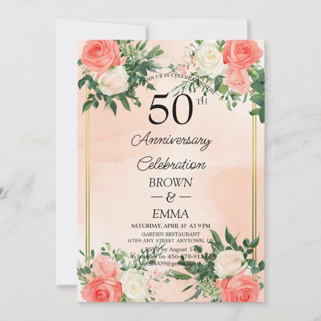 Elegant 50-års bröllopsjubileum Blommig Firande Inbjudningar (Framsida)