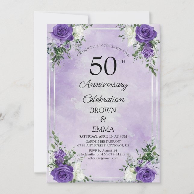 Elegant 50-års bröllopsjubileum Blommig Firande Inbjudningar (Framsida)