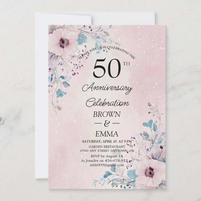 Elegant 50-års bröllopsjubileum Blommig Firande Inbjudningar (Framsida)