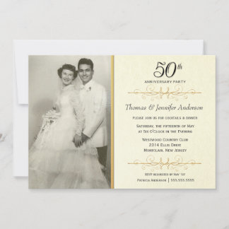Elegant 50-års bröllopsjubileum Fotoinbjudan Inbjudningar