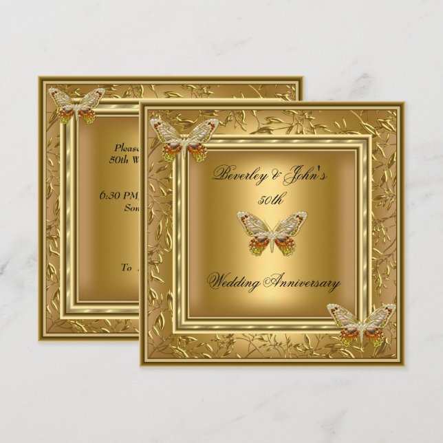 Elegant 50-års bröllopsjubileum Guld Damask Inbjudningar (Fram/baksida)