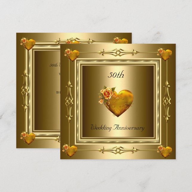 Elegant 50-års bröllopsjubileum Guld Hjärtan 2 Inbjudningar (Fram/baksida)