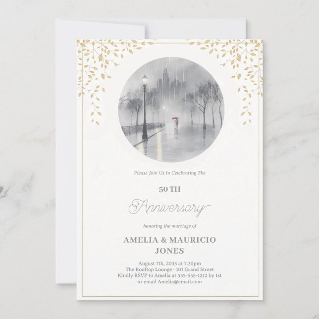 Elegant 50-års bröllopsjubileum inbjudningar (Framsida)