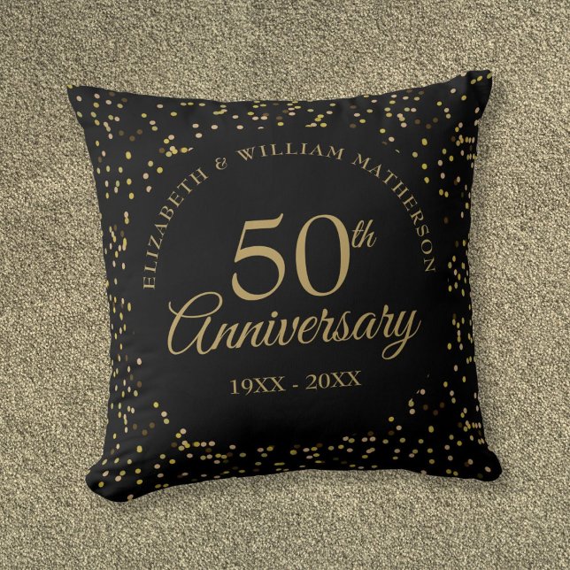 Elegant 50-års bröllopsjubileum Svart Guldstoft Kudde (Chic 50th Wedding Anniversary Black Gold Dust Throw Pillow)