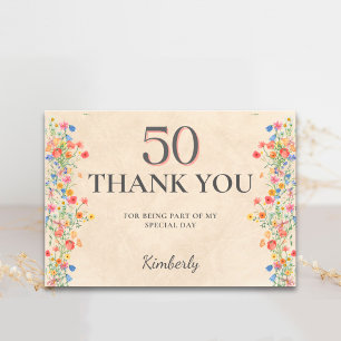 Elegant 50-års födelsedags blommiga tack kort