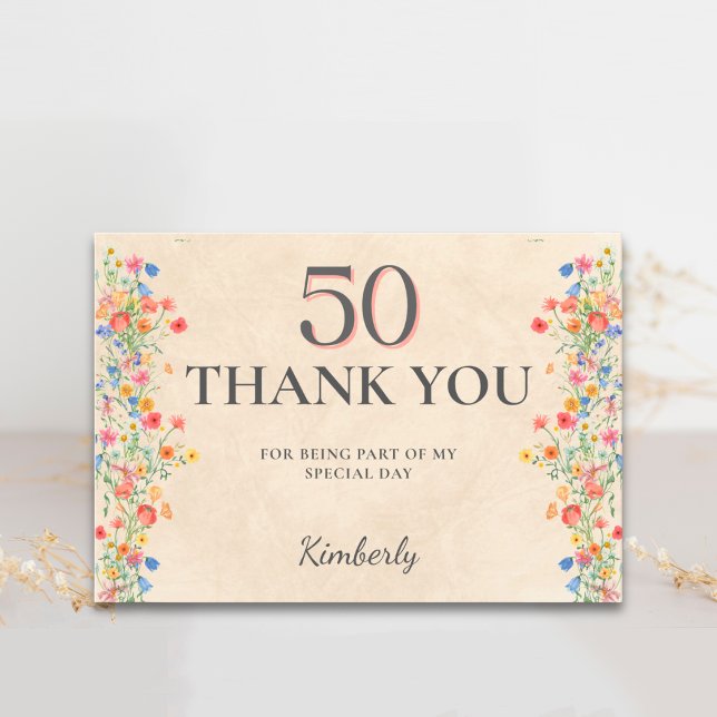 Elegant 50-års födelsedags blommiga tack kort (Skapare uppladdad)