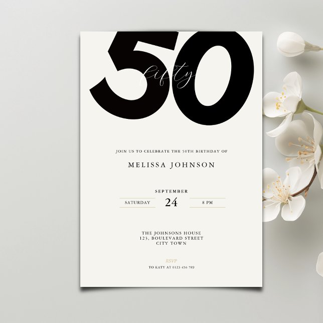 Elegant 50-års födelsedagsinbjudan - Minimal stil Inbjudningar (Skapare uppladdad)