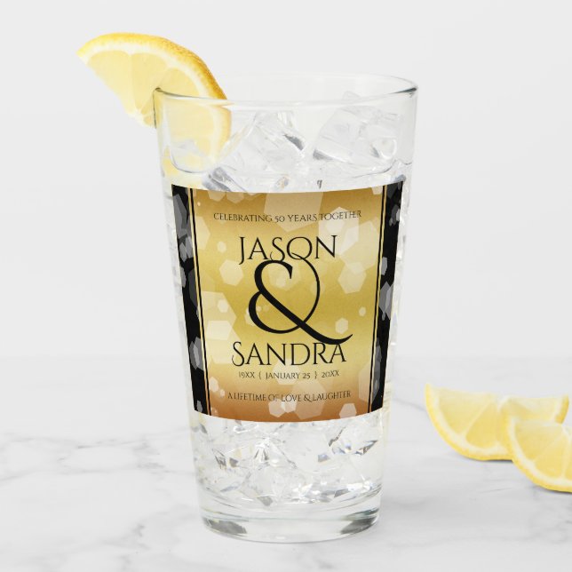 Elegant 50-års gyllene bröllopsjubileum glaskopp (Framsida Ice)