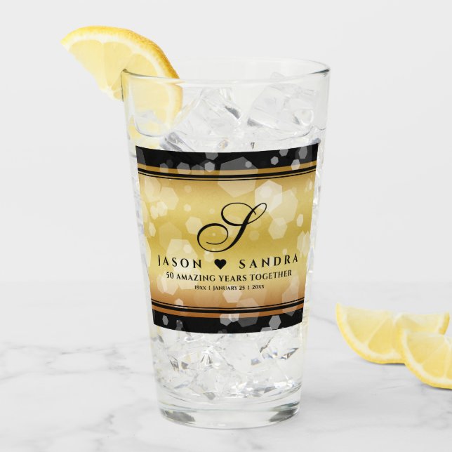 Elegant 50-års gyllene bröllopsjubileum glaskopp (Framsida Ice)