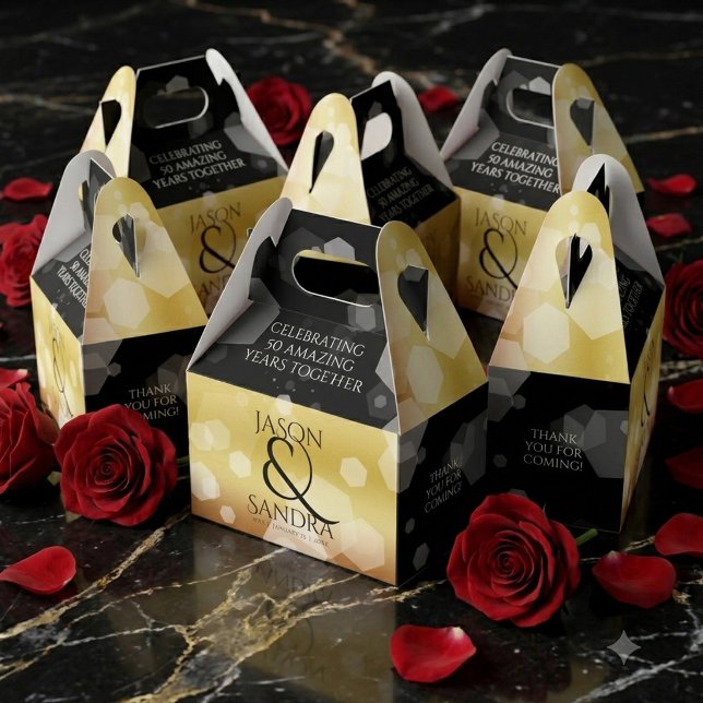 Elegant 50-års gyllene bröllopsjubileum presentaskar (Elegant 50th Golden Wedding Anniversary Gable Favor Boxes Cover Photo)