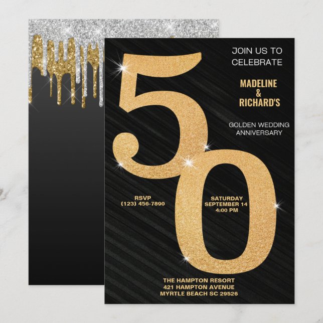Elegant 50-års Jubileumsfirande Inbjudningar (Fram/baksida)