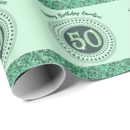 Elegant 50-årsdag Grön Glitter med Ränder Presentpapper