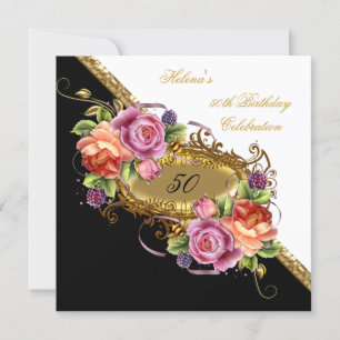 Elegant 50-årsdag Rosa syren Vit Guld Inbjudningar