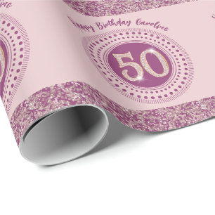 Elegant 50-årsdag Rose Guld Glitter & Ränder Presentpapper