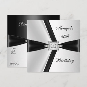 Elegant 50-årsdag Svart Vit Diamant Inbjudningar
