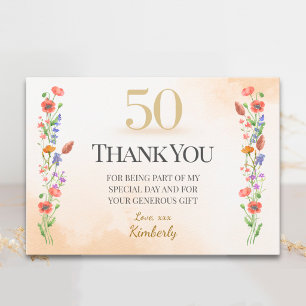 Elegant 50-årsdag – Wildflower Design Tack Kort