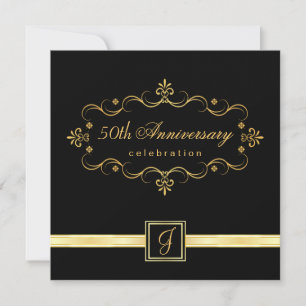 Elegant 50-årsdagen - Monograminbjudan Inbjudningar