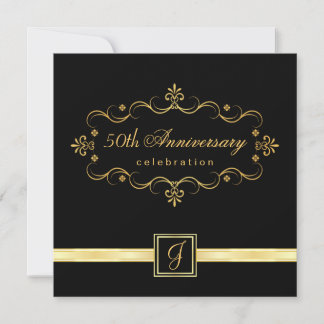 Elegant 50-årsdagen - Monograminbjudan Inbjudningar