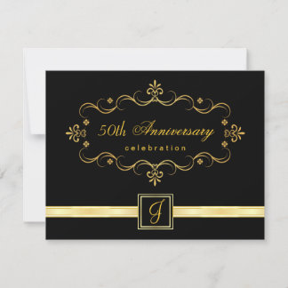 Elegant 50-årsdagen - Monograminbjudan Inbjudningar