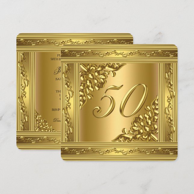 Elegant 50-årsfest Guld Golden 50 Ram Inbjudningar (Fram/baksida)