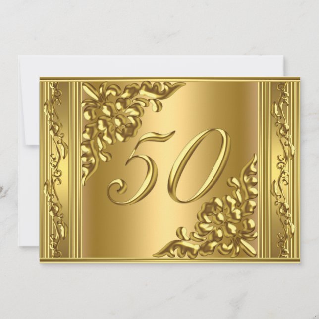 Elegant 50-årsfest Guld Golden 50 Ram Inbjudningar (Framsida)