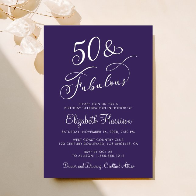 Elegant 50-årsfest i lila inbjudningar (Skapare uppladdad)