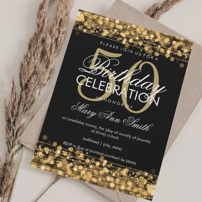 Elegant 50-årsfirande Glänsande Guld Inbjudningar (Elegant 50th Birthday Party Sparkles Gold Invitation)