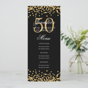 Elegant 50-årsfirande meny Guld Svart Konfetti Inbjudningar