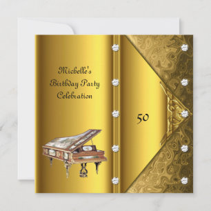 Elegant 50-årsfirande Piano Vintage Inbjudningar