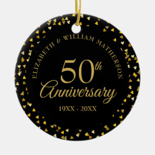 Elegant 50-årsjubileum Black Guld Hearts Julgransprydnad Keramik