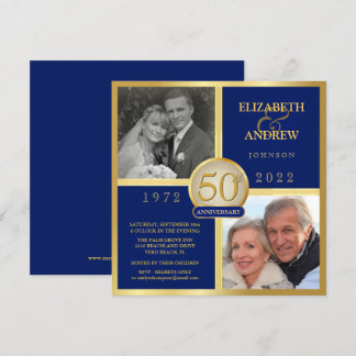 Elegant 50-årsjubileum Då Nu Marinblå  Inbjudningar