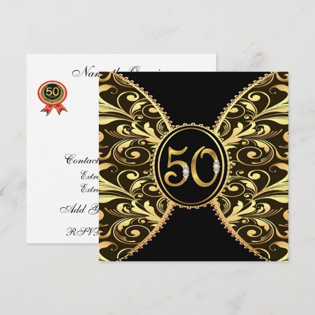 Elegant 50-årsjubileum eller födelsedagsinbjudan inbjudningar (Fram/baksida)