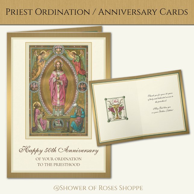 Elegant 50-årsjubileum för prästvigning Jesus Kort (Traditional Catholic Priest Ordination/Anniversary Cards - Easy to Personalize!)