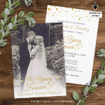 Elegant 50-årsjubileum - FOTO Inbjudningar<br><div class="desc">Fira 50:e guldårsdagen av bröllop med den här personligen fotoinbjudan med en elegant guld-kalligrafi av manuset, typografi av 50 års bilder in i FOREVER, accentuerad med länkade hjärtan och guld konetti. Rubriken kan redigeras för användan för alla årsdagar. ASSISTANS: Om du vill ha hjälp med designändringar eller anpassning, ändra storlek...</div>
