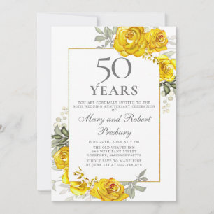 Elegant 50-årsjubileum Gul Blommig Inbjudan