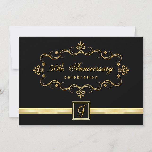 Elegant 50-årsjubileum - Monogram-inbjudningar Inbjudningar (Framsida)