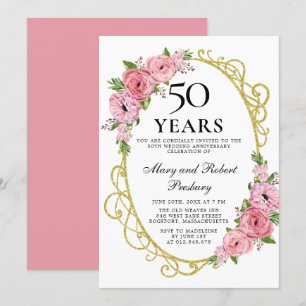 Elegant 50-årsjubileum Rosa Ros Blommig Inbjudan
