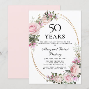 Elegant 50-årsjubileum Rosa Ros Blommig Inbjudningar