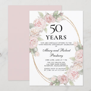 Elegant 50-årsjubileum Rosa Ros Blommig Inbjudningar