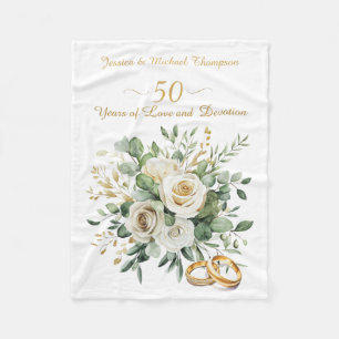 Elegant 50-årsjubileum Vit ros Guld Ringar Fleecefilt