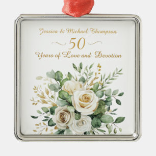 Elegant 50-årsjubileum Vit ros Guld Ringar Julgransprydnad Metall