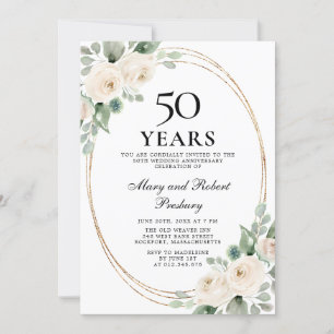 Elegant 50-årsjubileumsfest Vit Ros Blommig Inbjudningar
