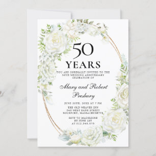 Elegant 50-årsjubileumsfest Vit Ros Blommig Inbjudningar