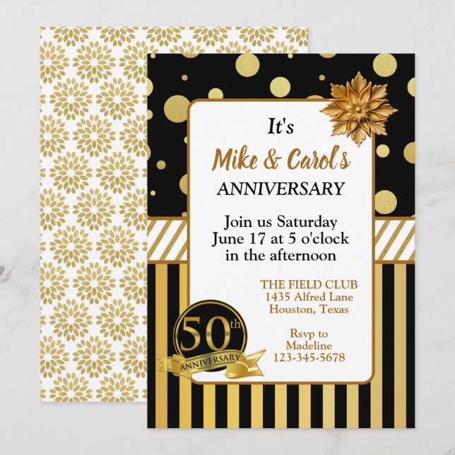 Elegant 50-årsjubileumspartaj Invitation Inbjudningar (Fram/baksida)