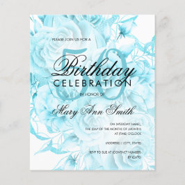 Elegant 50: Blommigten Teal White Inbjudan