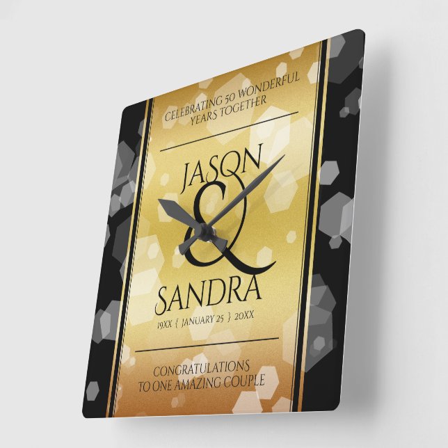 Elegant 50:e årsdagen av Golden Bröllop Fyrkantig Klocka (Vinkel)