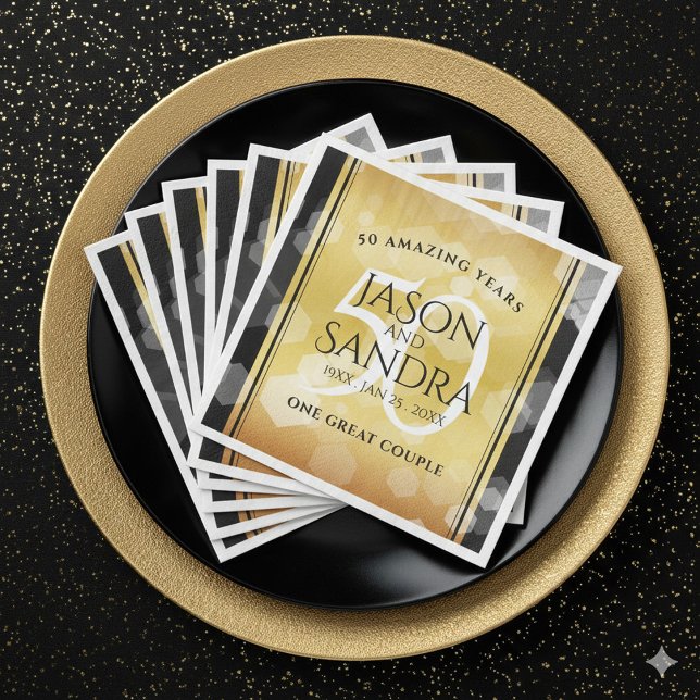 Elegant 50:e årsdagen av Golden Bröllop Pappersservett (Elegant 50th Golden Wedding Anniversary Napkins Cover Photo)