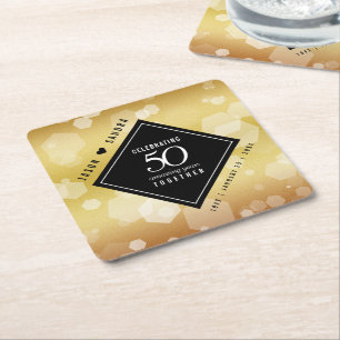 Elegant 50:e årsdagen av Golden Bröllop Underlägg Papper Kvadrat